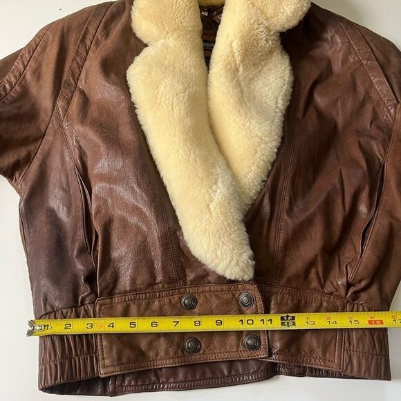 Vintage 70’s brown genuine leather shearling biker motorbike bomber  jacket M - Picture 10 of 16